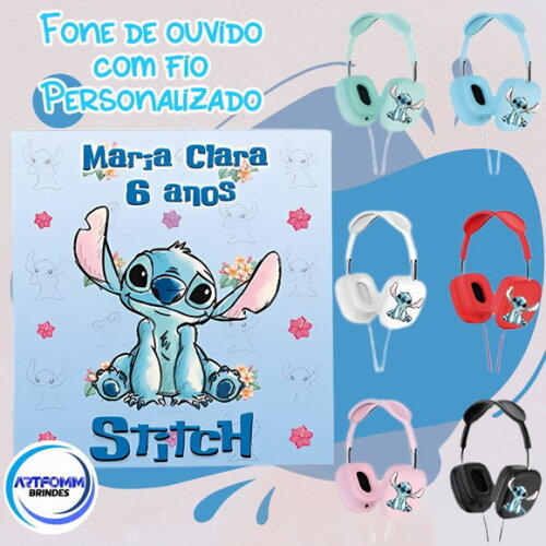 Kit 20 Unidades Fone de Ouvido com Fio Personalizado Stitch