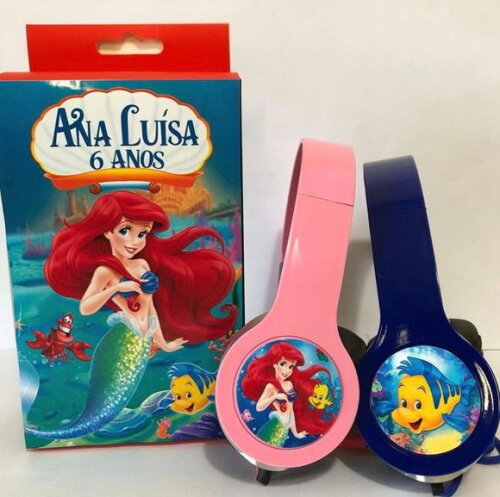 Kit 20 Unidades Pequena Sereia Fone Infantil e Caixinha