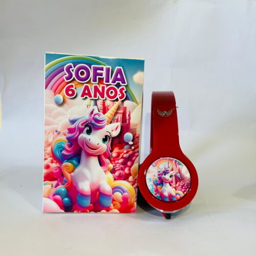 Kit 20 Unidades Unicórnio Fone com Caixinha Personalizados