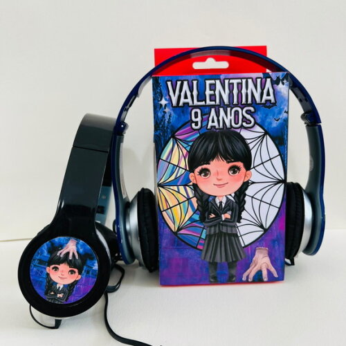 Kit 20 Unidsades Wandinha Fones com Caixinha Personalizados