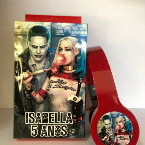Kit 20unid Arlequina e Coringa Fones Caixinha Personalizados