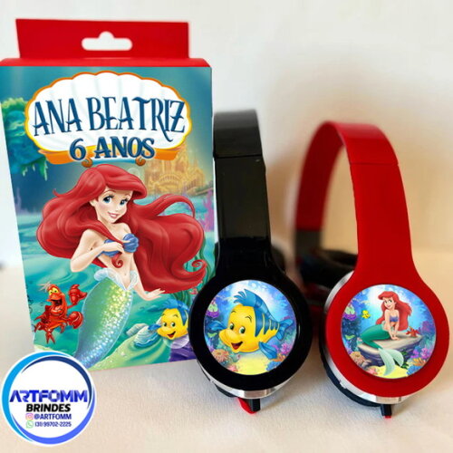 Kit 40 Unidades Pequena Sereia Fone Infantil e Caixinha