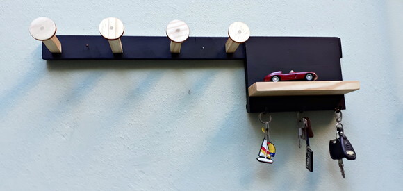 Cabideiro Porta Chaves e Prateleira com Pintura 70cm
