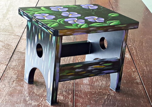 Banquinho de Madeira Maciça com Pintura Flores