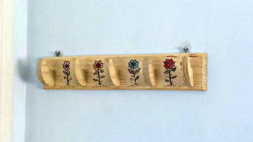 Cabideiro de Parede em Madeira 5 Hastes Flores 60cm