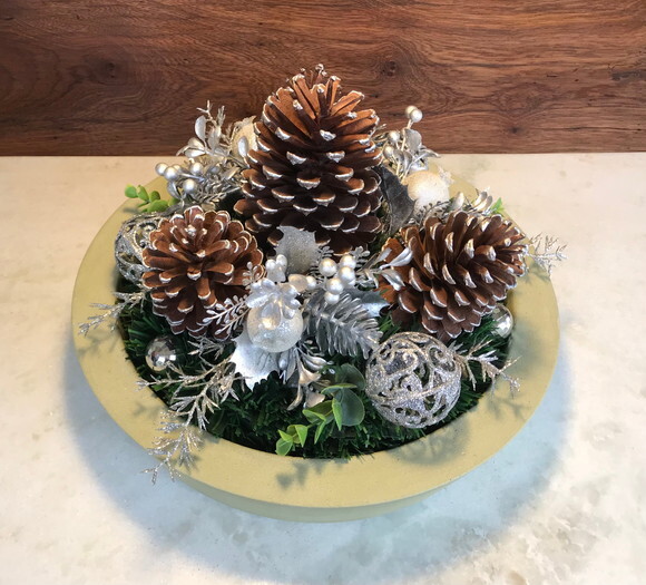 Arranjo / Centro de Mesa Natal Prateado com Base Ø36,5 cm