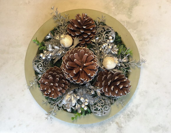 Arranjo / Centro de Mesa Natal Prateado com Base Ø36,5 cm