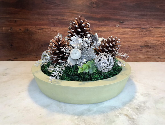 Arranjo / Centro de Mesa Natal Prateado com Base Ø36,5 cm