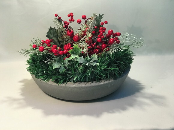 Arranjo de Natal -cerejinhas/bowl de Cimento- Consulte