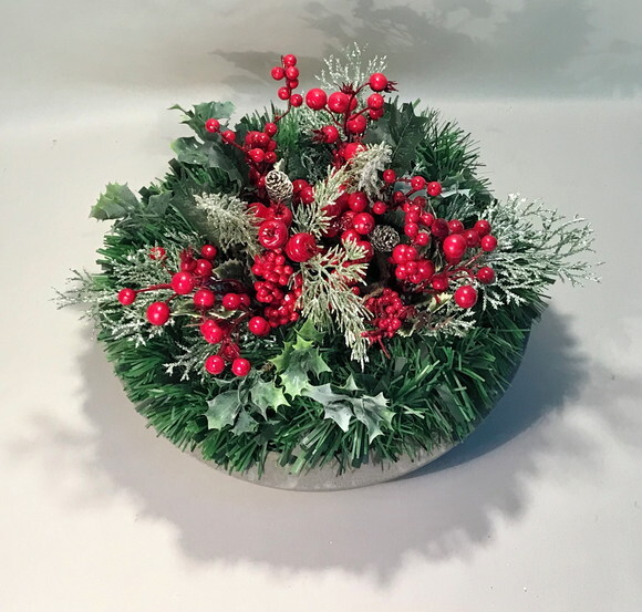 Arranjo de Natal -cerejinhas/bowl de Cimento- Consulte