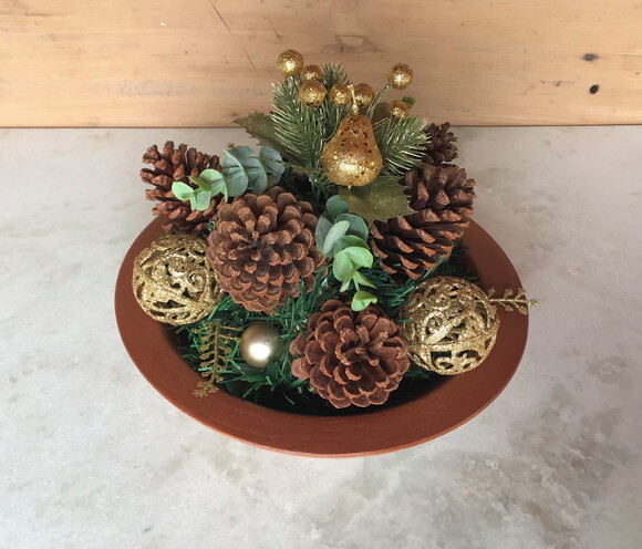 Arranjo de Natal Verde Dourado/centro de Mesa de Cimento