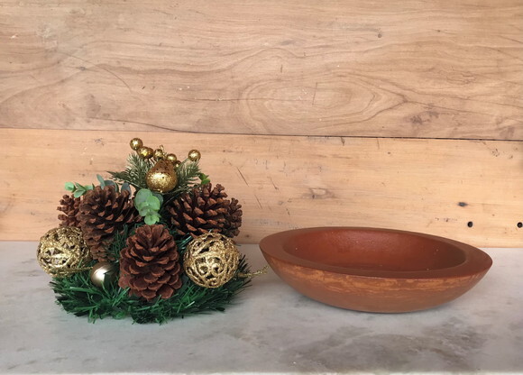 Arranjo de Natal Verde Dourado/centro de Mesa de Cimento