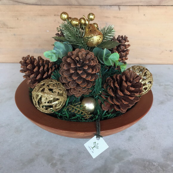 Arranjo de Natal Verde Dourado/centro de Mesa de Cimento