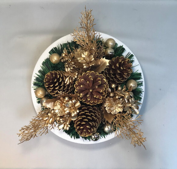 Arranjo de Natal-dourado/bowl de Cimento Branco - Consulte