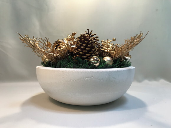 Arranjo de Natal-dourado/bowl de Cimento Branco - Consulte