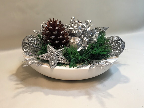 Arranjo de Natal-prateado/bowl Cimento Branco-consulte
