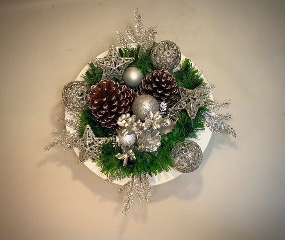 Arranjo de Natal-prateado/bowl Cimento Branco-consulte
