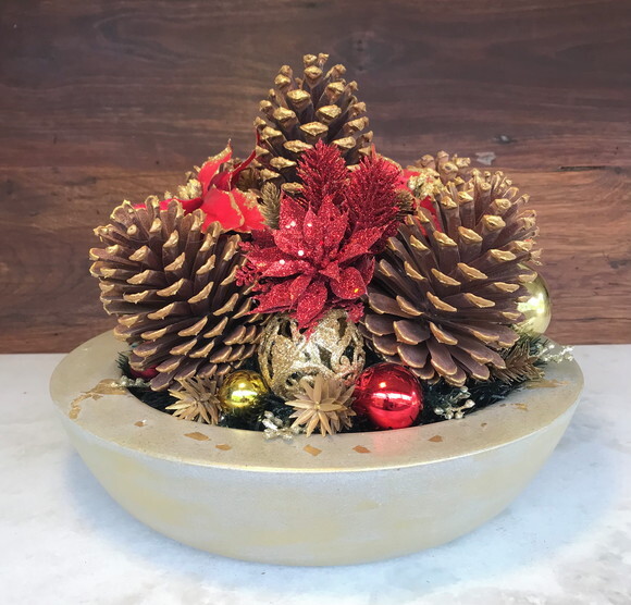 Arranjo/centro de Mesa Natal Dourado e Vermelho C/base Ø34cm