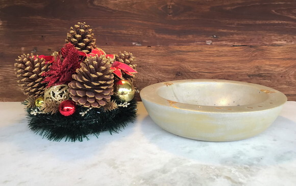 Arranjo/centro de Mesa Natal Dourado e Vermelho C/base Ø34cm