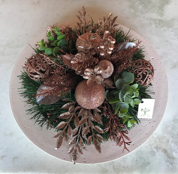 Arranjo/centro de Mesa Natal Nude Rosado / Base Ø35,4cm
