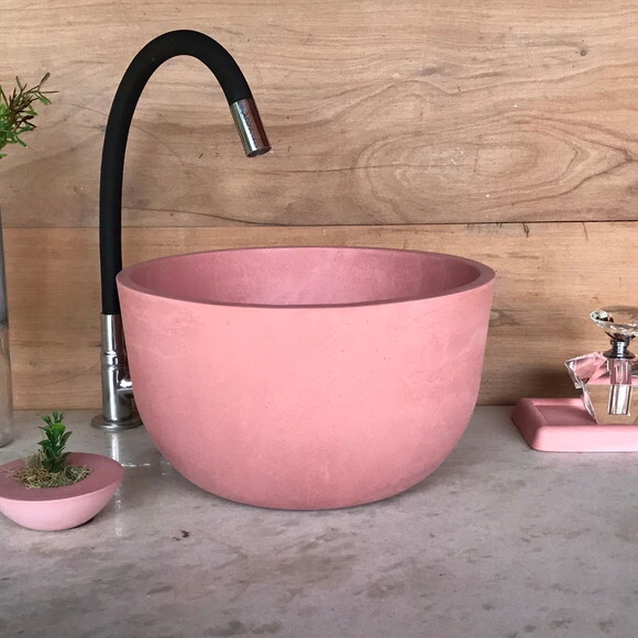 Cuba de Concreto Ø30,5 x 13cm Rosa Flamingo C/válvula Oculta