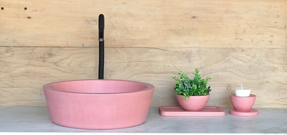 Cuba de Concreto Rosa Flamingo Ø39cm x 13cm C/válvula Oculta