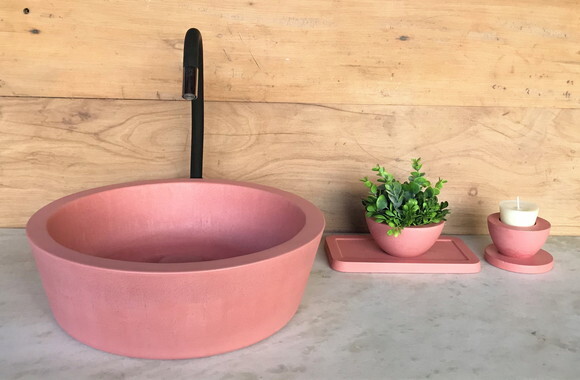 Cuba de Concreto Rosa Flamingo Ø39cm x 13cm C/válvula Oculta