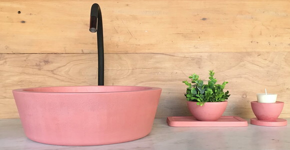 Cuba de Concreto Rosa Flamingo Ø39cm x 13cm C/válvula Oculta