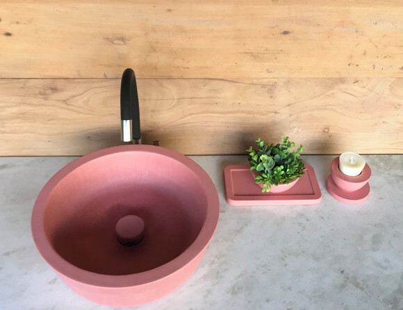 Cuba de Concreto Rosa Flamingo Ø39cm x 13cm C/válvula Oculta
