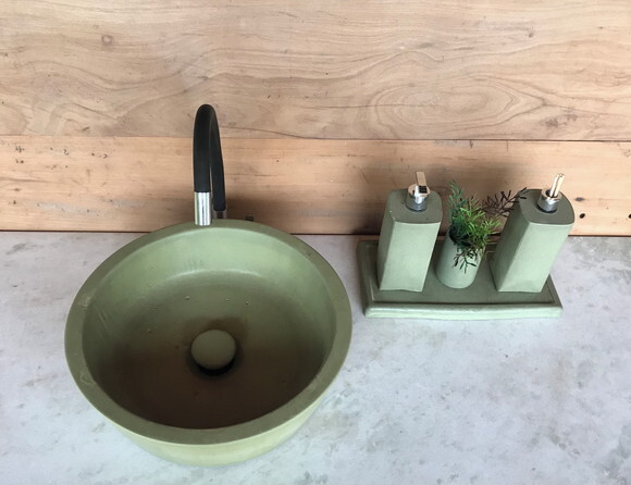 Cuba de Concreto Verde Oliva (ø 39cm ) com Válvula Oculta