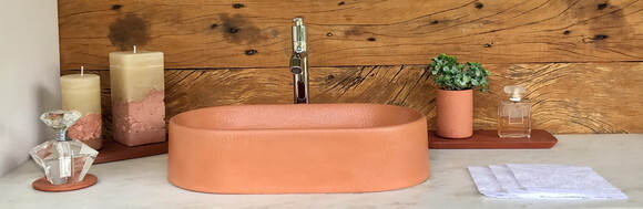 Cuba Oval de Concreto Terracota Claro - 40 x 23 x 9,5cm