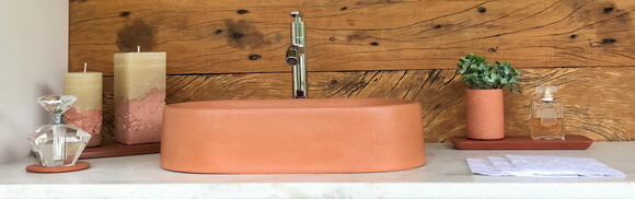 Cuba Oval de Concreto Terracota Claro - 40 x 23 x 9,5cm