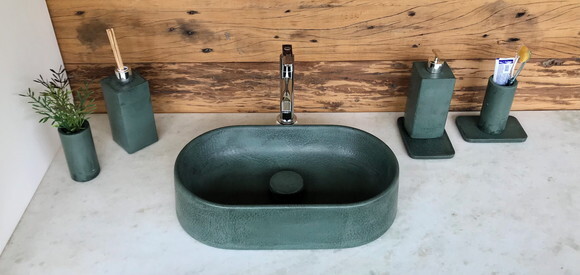 Cuba Oval de Concreto Verde 40 x 23 x 9 - C/válvula Oculta