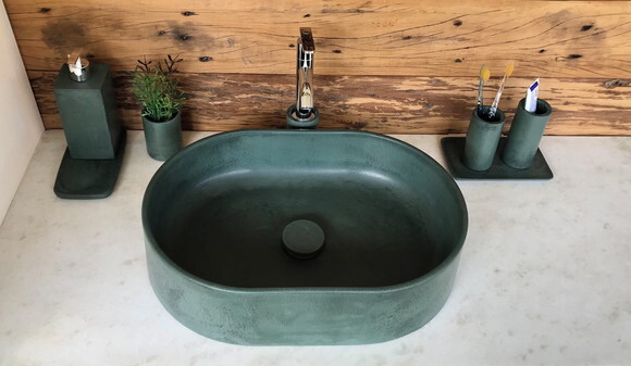 Cuba Oval de Concreto Verde C/válvula Oculta 47x32,5x11,7