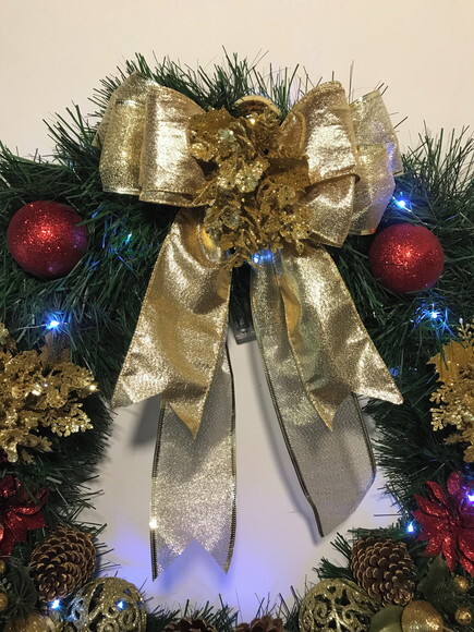 Guirlanda Natal Dourada Vermelha com Pisca-consulte