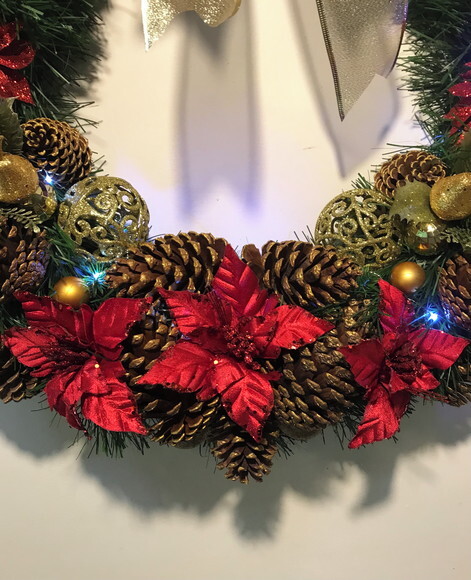 Guirlanda Natal Dourada Vermelha com Pisca-consulte