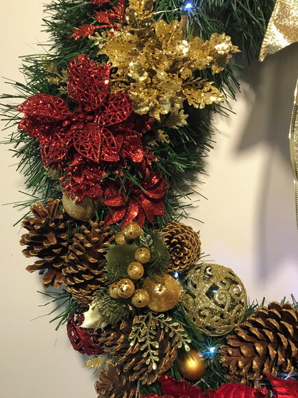 Guirlanda Natal Dourada Vermelha com Pisca-consulte
