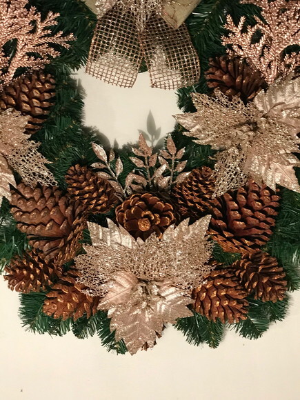 Guirlanda Natalina Champagne Rose e Dourado-consulte Antes