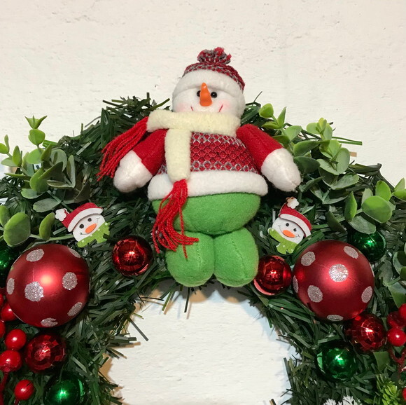 Guirlanda Natalina com Flores Xadrez e Papai Noel Ø46cm