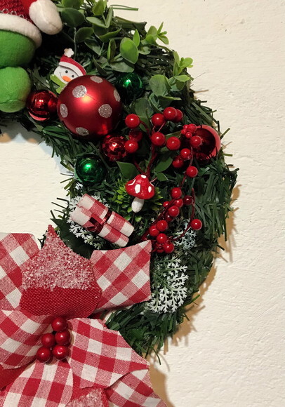 Guirlanda Natalina com Flores Xadrez e Papai Noel Ø46cm
