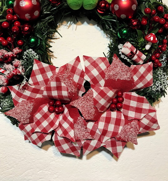 Guirlanda Natalina com Flores Xadrez e Papai Noel Ø46cm
