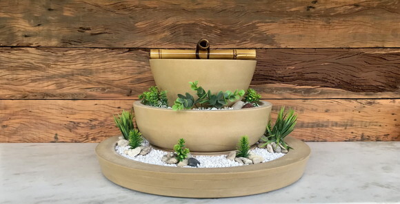 Jardim Zen com Fonte Bege (7 Peças) - Sob Encomenda