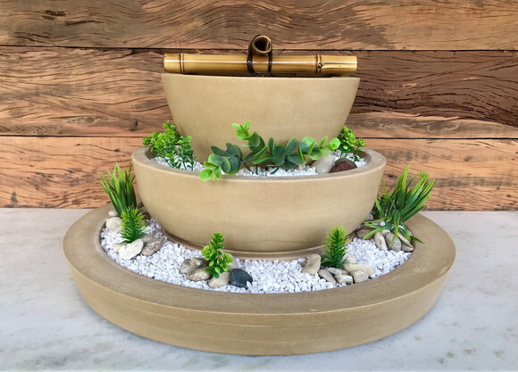 Jardim Zen com Fonte Bege (7 Peças) - Sob Encomenda