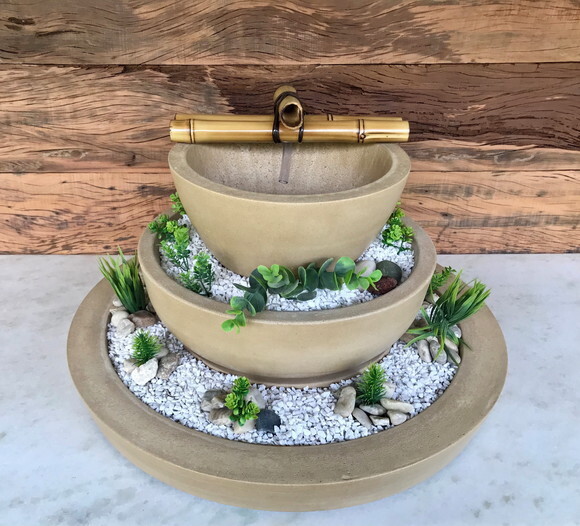 Jardim Zen com Fonte Bege (7 Peças) - Sob Encomenda