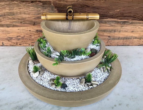 Jardim Zen com Fonte Bege (7 Peças) - Sob Encomenda