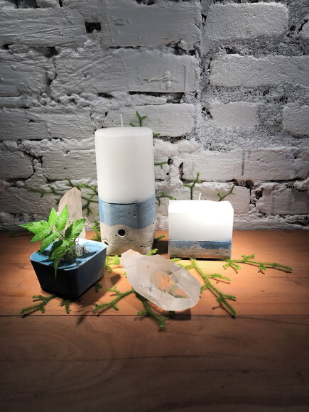 KIT 2 VELAS + 1 CACHEPÔ - HORTÊNSIA AZUL