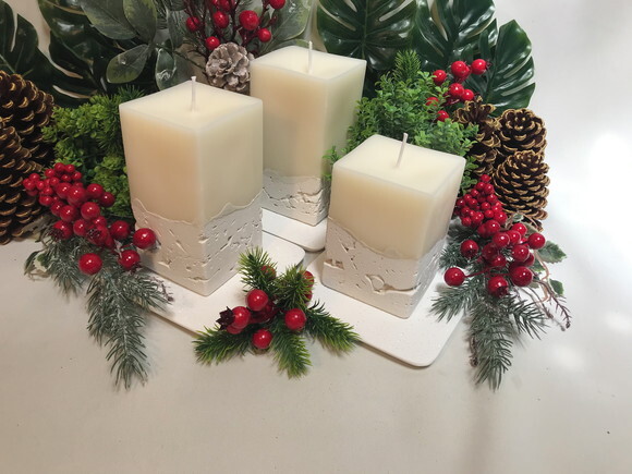 Kit 3 Velas Grandes com Base - Cimento Branco/cera de Soja