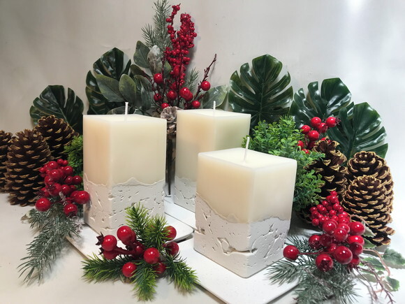 Kit 3 Velas Grandes com Base - Cimento Branco/cera de Soja