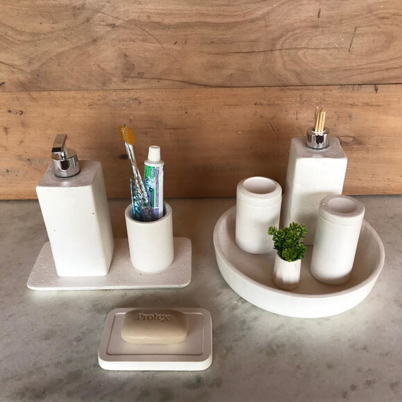 Kit 9 Peças Cimento Branco p/ Banheiro - Pronta Entrega