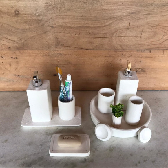 Kit 9 Peças Cimento Branco p/ Banheiro - Pronta Entrega